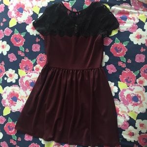 Burgundy and black lace dress